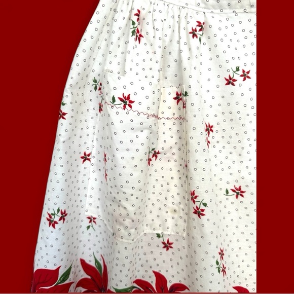 Vintage 1950s Hostess Half APRON Poinsettia Flowers - Picture 4 of 7